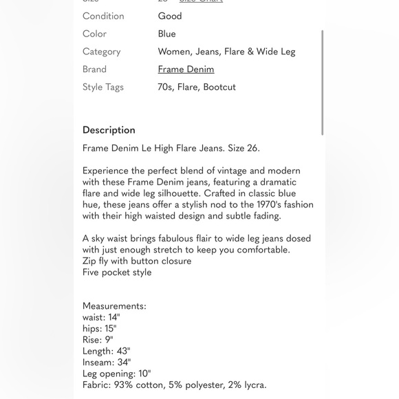 Frame Denim Le High Flare Jeans Size 26 - Picture 3 of 8